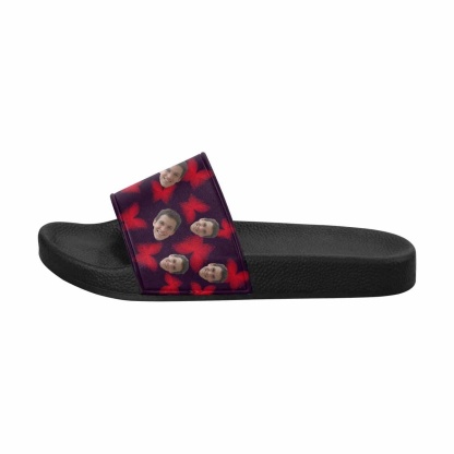Custom Boyfriend Face Red Butterfly Women's Slide Sandal - YesCustom