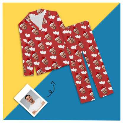 Custom Boyfriend Face Red Love Heart Sleepwear Personalized Women's Slumber Party Long Pajama Set - YesCustom