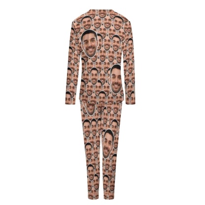 Custom Boyfriend Face Seamless Sleepwear Personalized Women's Slumber Party Crewneck Long Pajamas Set - YesCustom