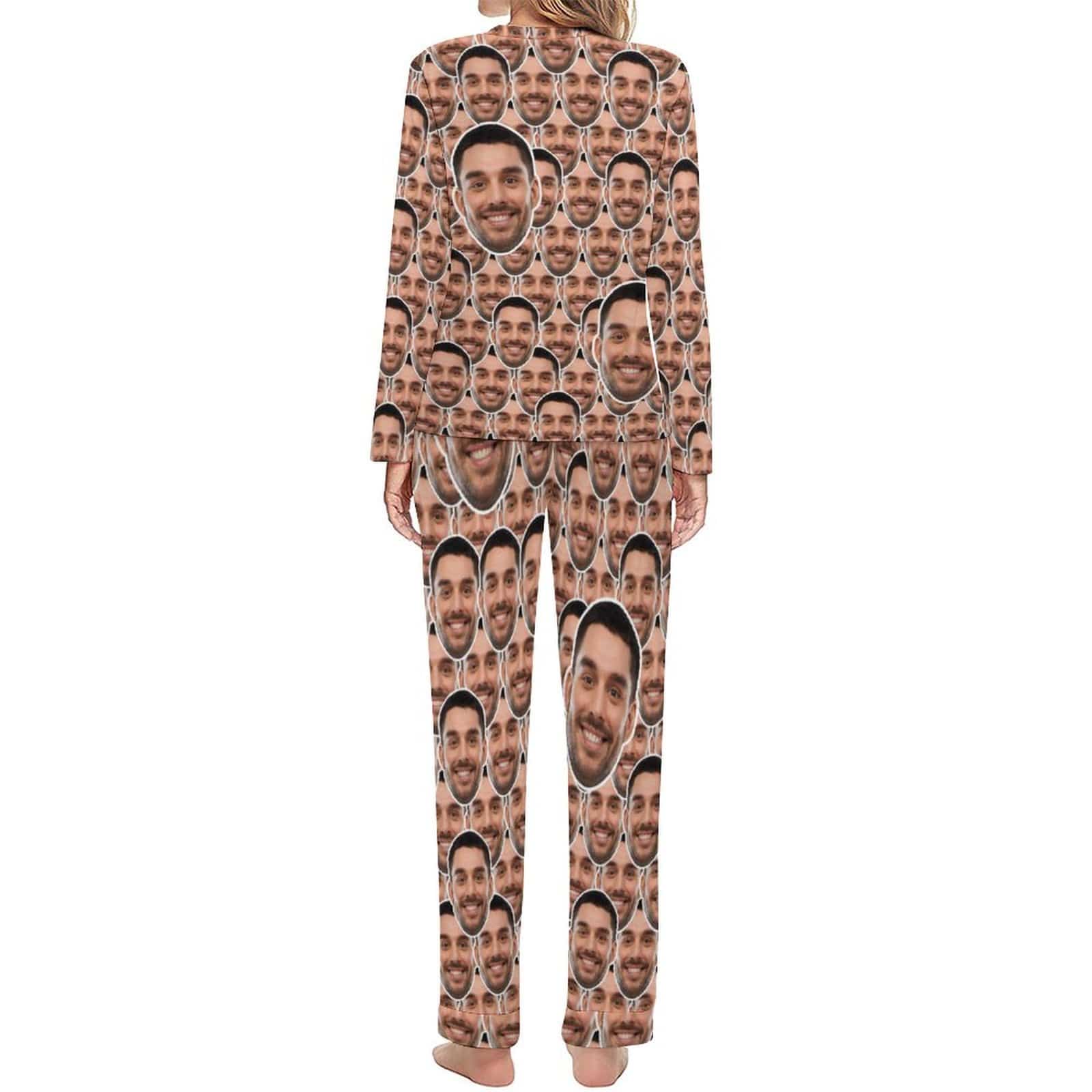 Custom Boyfriend Face Seamless Sleepwear Personalized Women's Slumber Party Crewneck Long Pajamas Set - YesCustom