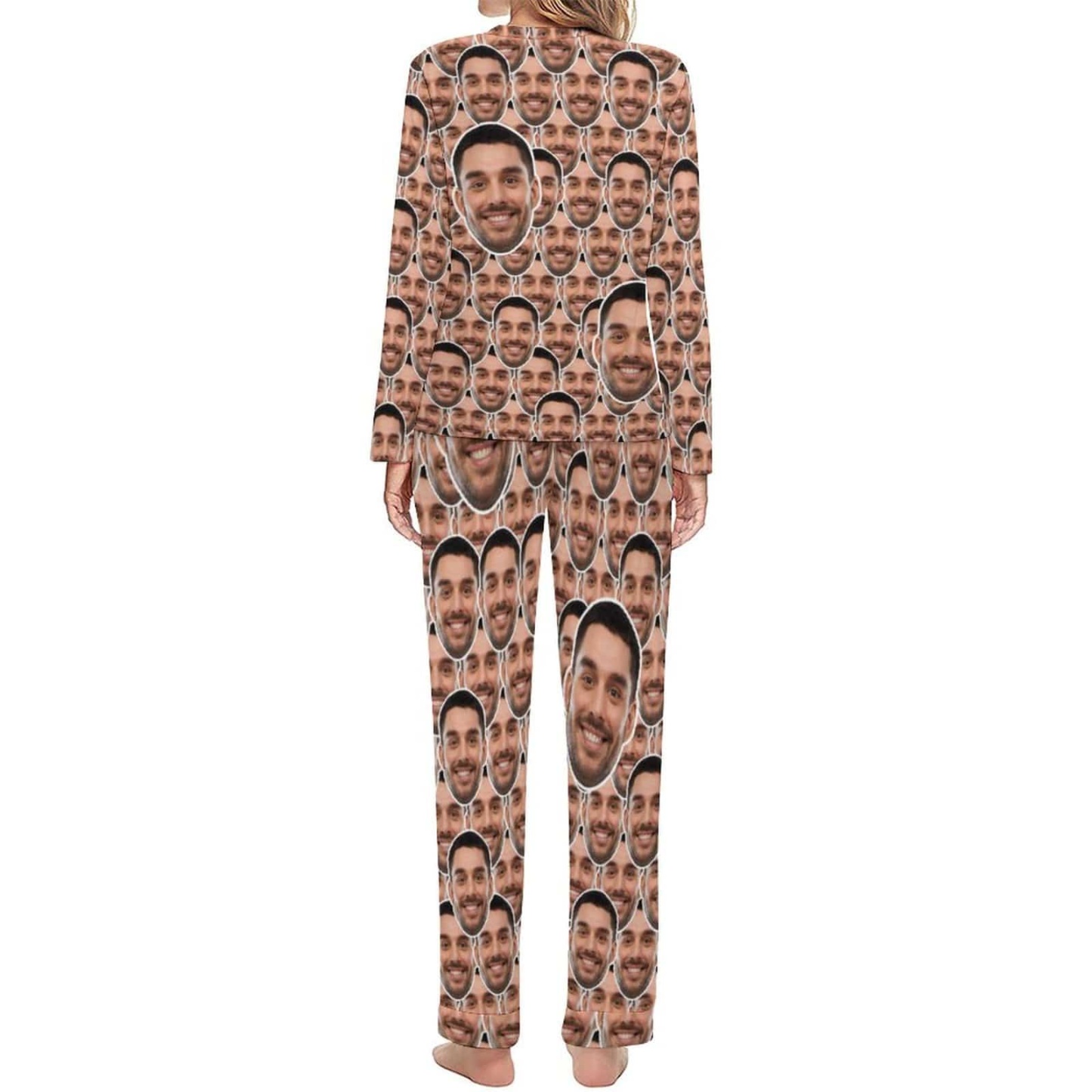 Custom Boyfriend Face Seamless Sleepwear Personalized Women's Slumber Party Crewneck Long Pajamas Set - YesCustom