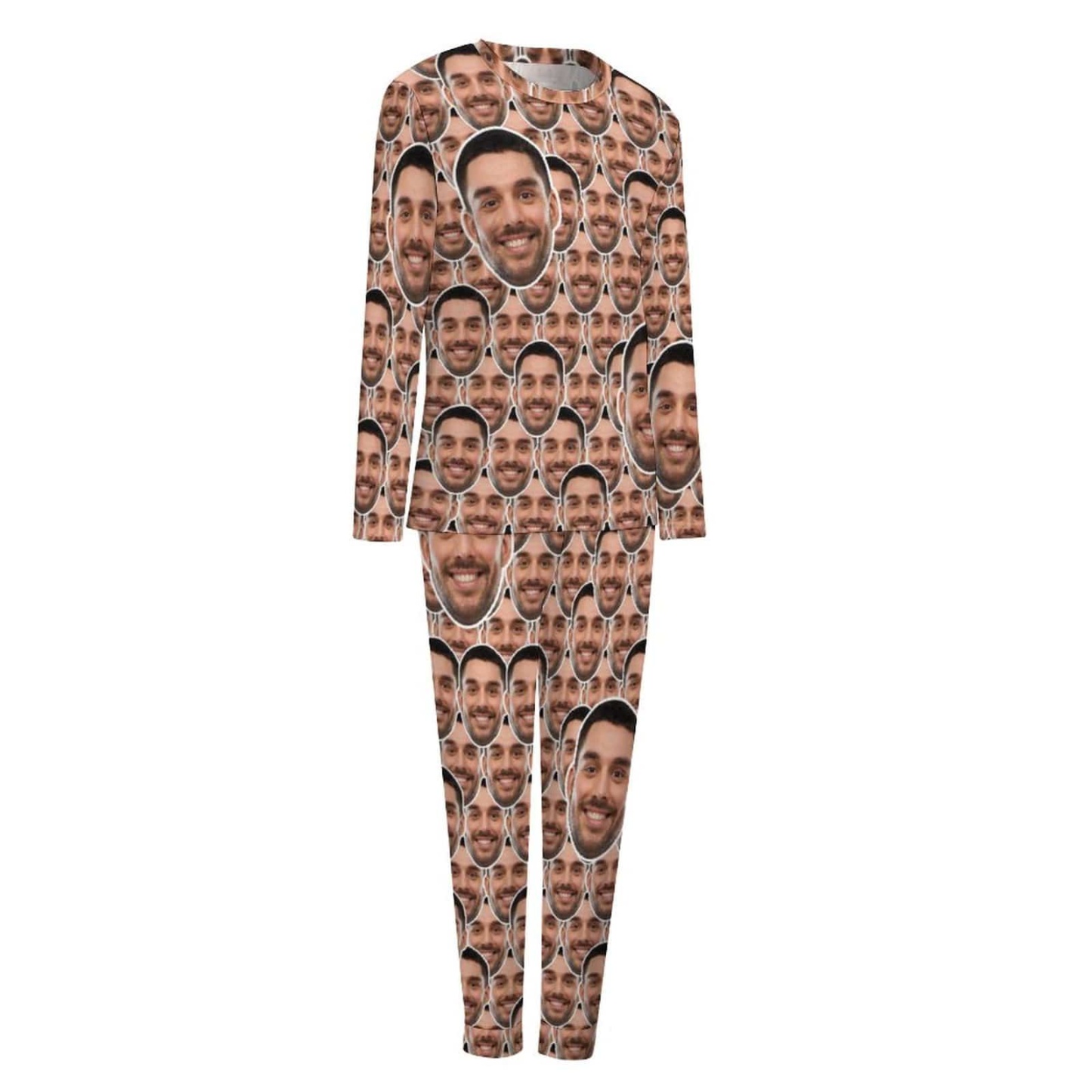 Custom Boyfriend Face Seamless Sleepwear Personalized Women's Slumber Party Crewneck Long Pajamas Set - YesCustom
