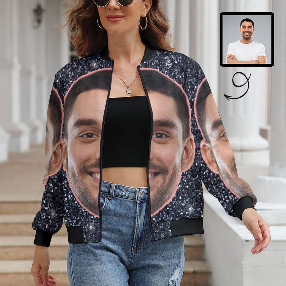 Custom Boyfriend Face Shiny Black Women's Casual Jacket - YesCustom