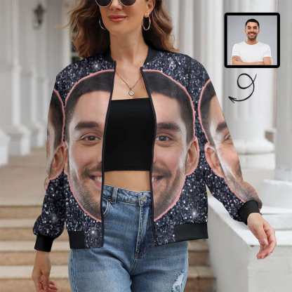 Custom Boyfriend Face Shiny Black Women's Casual Jacket - YesCustom