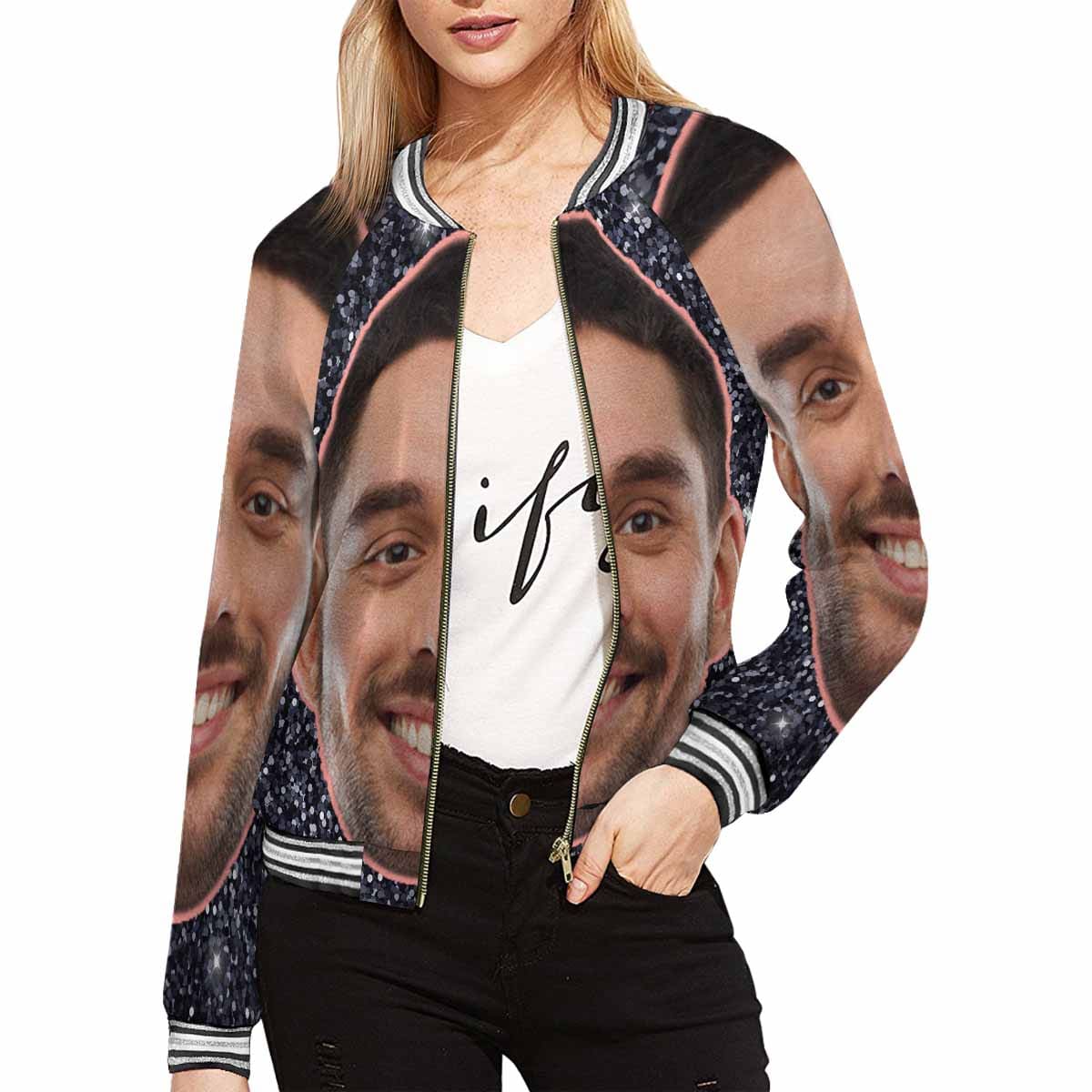 Custom Boyfriend Face Shiny Black Women's Casual Jacket - YesCustom