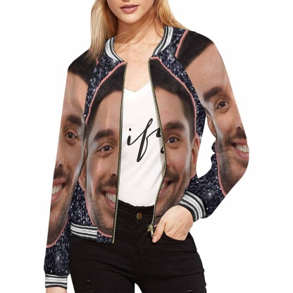 Custom Boyfriend Face Shiny Black Women's Casual Jacket - YesCustom