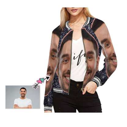 Custom Boyfriend Face Shiny Black Women's Casual Jacket - YesCustom