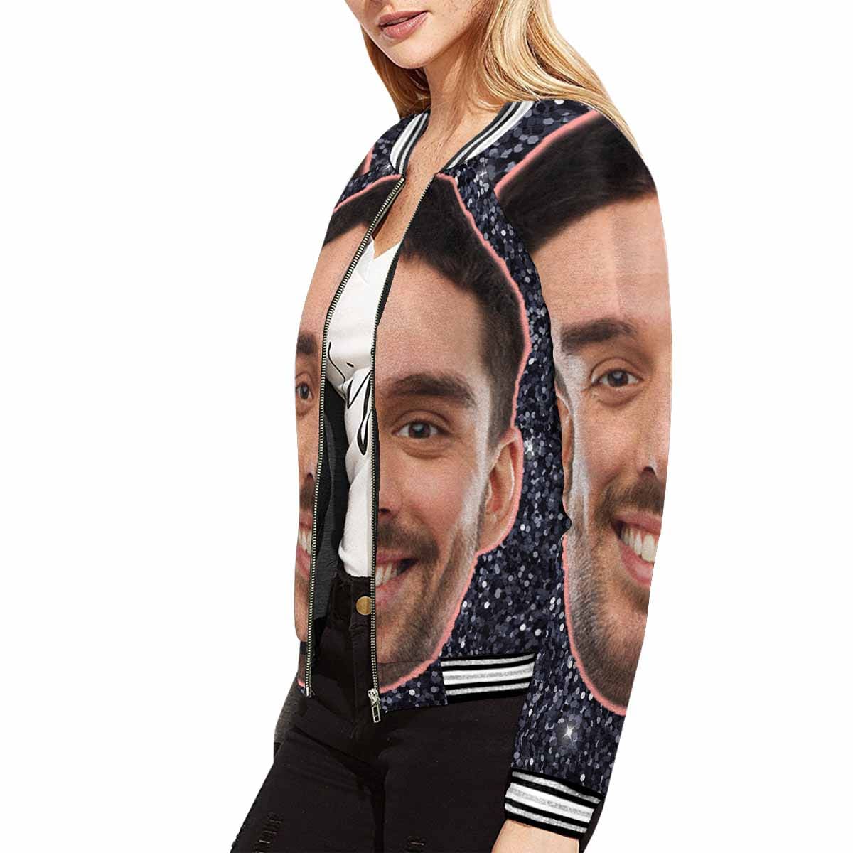 Custom Boyfriend Face Shiny Black Women's Casual Jacket - YesCustom