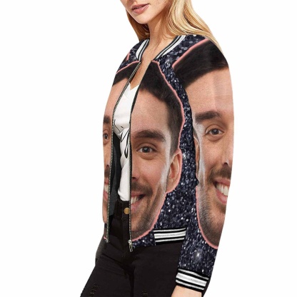 Custom Boyfriend Face Shiny Black Women's Casual Jacket - YesCustom