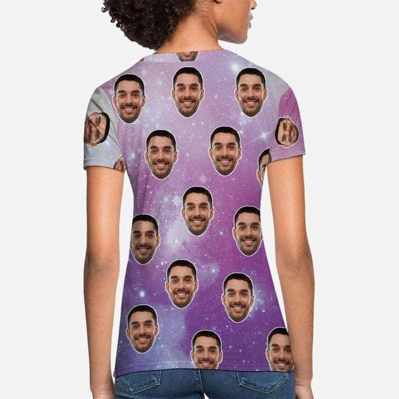 Custom Boyfriend Face Shirt Starry Sky Women's All Over Print T-shirt Design Your Own Shirts Gift for Valentine's Day - YesCustom