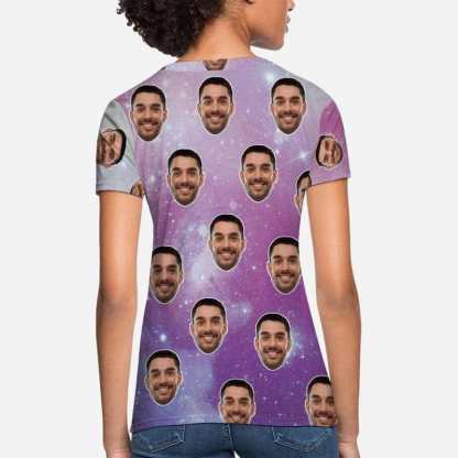 Custom Boyfriend Face Shirt Starry Sky Women's All Over Print T-shirt Design Your Own Shirts Gift for Valentine's Day - YesCustom