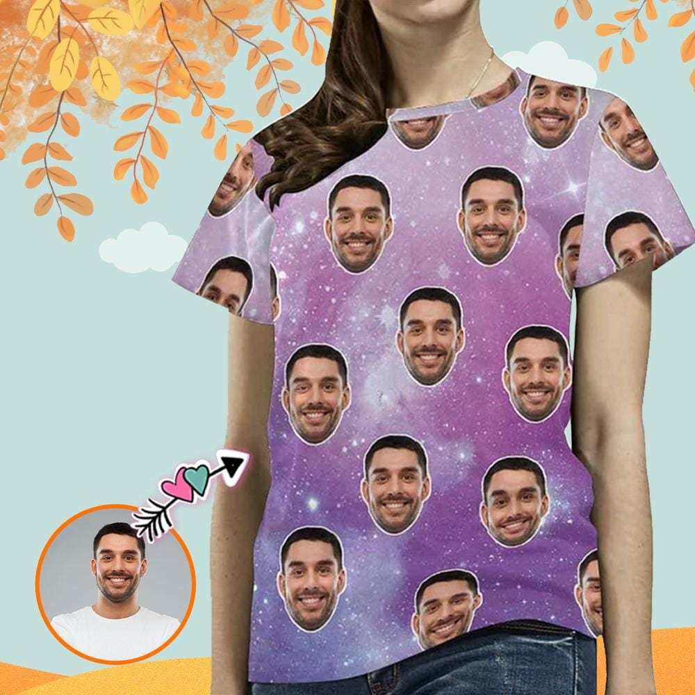 Custom Boyfriend Face Shirt Starry Sky Women's All Over Print T-shirt Design Your Own Shirts Gift for Valentine's Day - YesCustom