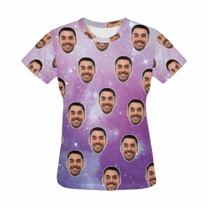 Custom Boyfriend Face Shirt Starry Sky Women's All Over Print T-shirt Design Your Own Shirts Gift for Valentine's Day - YesCustom