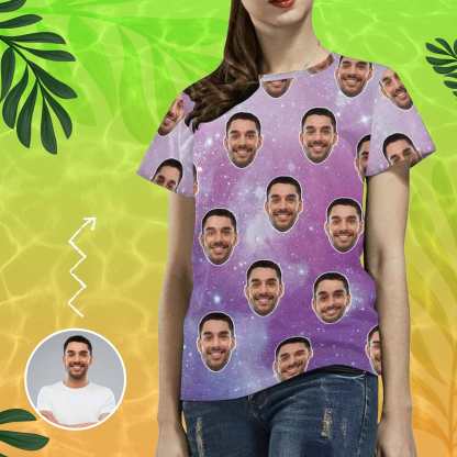 Custom Boyfriend Face Shirt Starry Sky Women's All Over Print T-shirt Design Your Own Shirts Gift for Valentine's Day - YesCustom