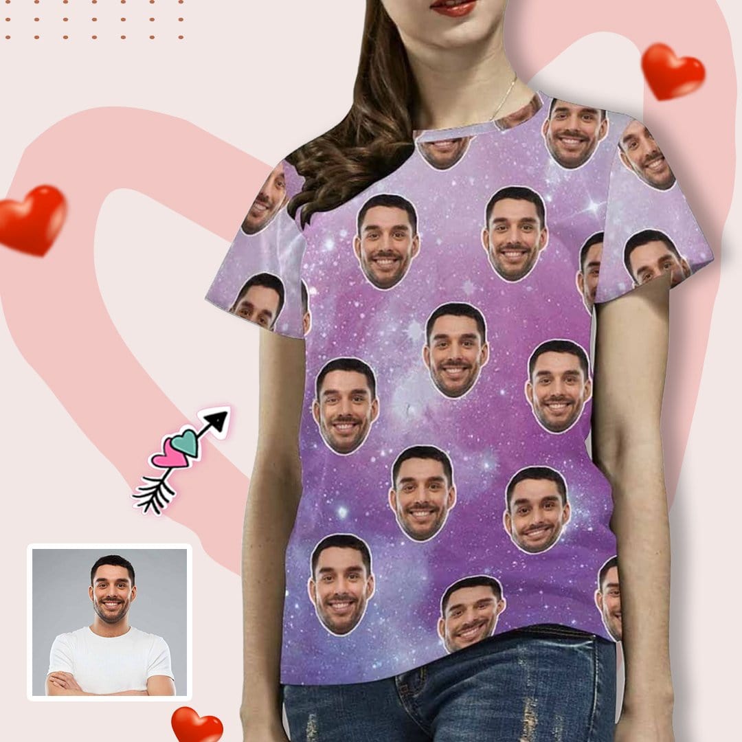 Custom Boyfriend Face Shirt Starry Sky Women's All Over Print T-shirt Design Your Own Shirts Gift for Valentine's Day - YesCustom