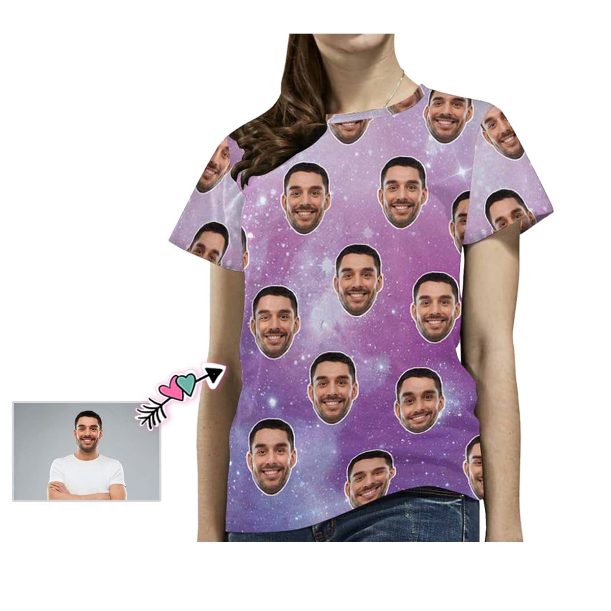 Custom Boyfriend Face Shirt Starry Sky Women's All Over Print T-shirt Design Your Own Shirts Gift for Valentine's Day - YesCustom