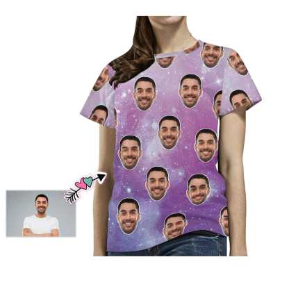 Custom Boyfriend Face Shirt Starry Sky Women's All Over Print T-shirt Design Your Own Shirts Gift for Valentine's Day - YesCustom