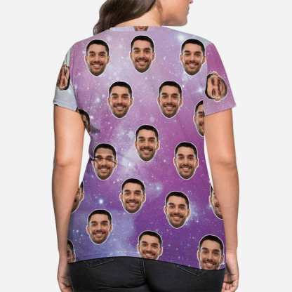 Custom Boyfriend Face Shirt Starry Sky Women's All Over Print T-shirt Design Your Own Shirts Gift for Valentine's Day - YesCustom
