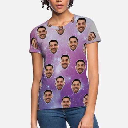 Custom Boyfriend Face Shirt Starry Sky Women's All Over Print T-shirt Design Your Own Shirts Gift for Valentine's Day - YesCustom