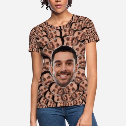 Custom Boyfriend Face Smash Shirt Personalized Women's All Over Print T-shirt - YesCustom