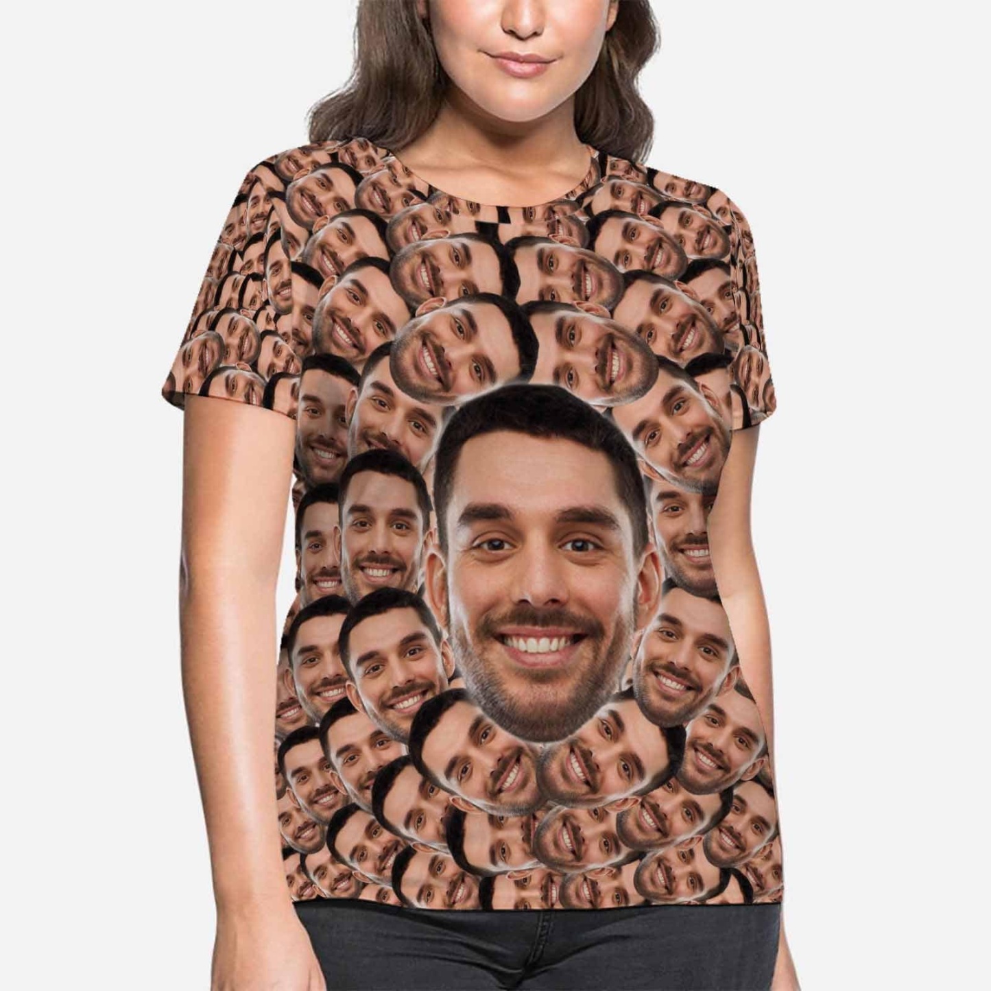 Custom Boyfriend Face Smash Shirt Personalized Women's All Over Print T-shirt - YesCustom