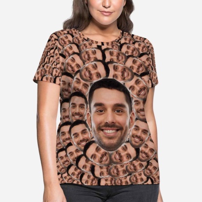 Custom Boyfriend Face Smash Shirt Personalized Women's All Over Print T-shirt - YesCustom