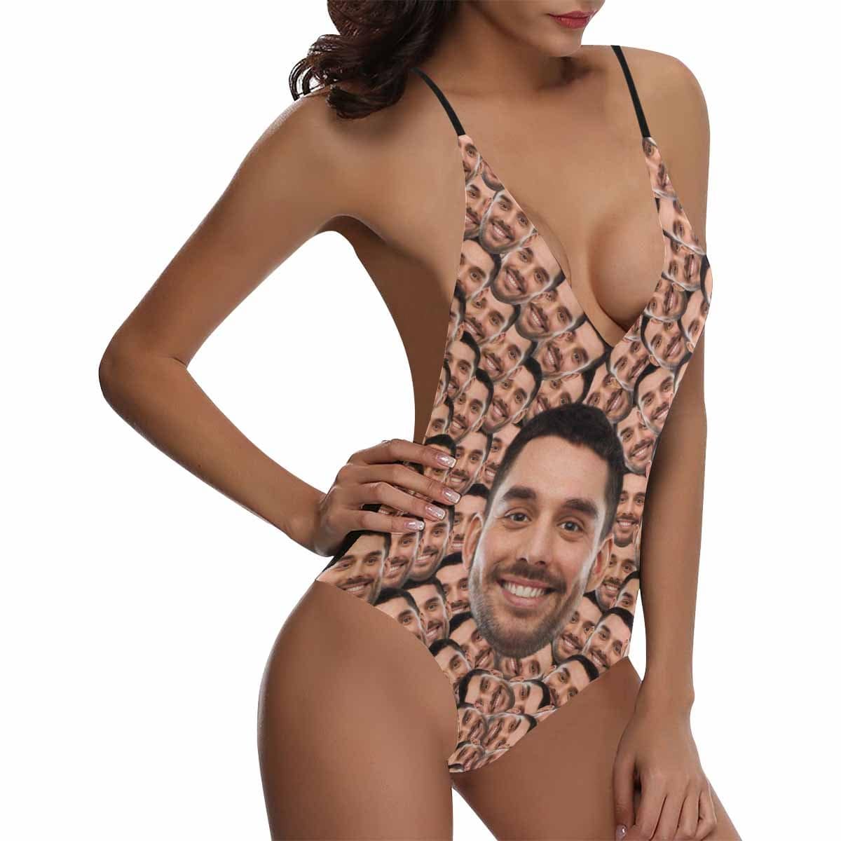 Custom Boyfriend Face Smash Swimsuit Personalized Women's One-Piece Bathing Suit Honeymoons Birthday Gift - YesCustom