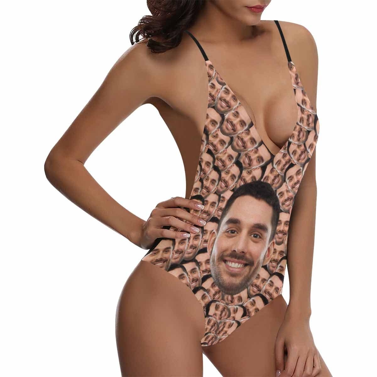 Custom Boyfriend Face Smash Swimsuit Personalized Women's One-Piece Bathing Suit Honeymoons Birthday Gift - YesCustom