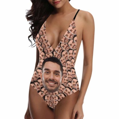 Custom Boyfriend Face Smash Swimsuit Personalized Women's One-Piece Bathing Suit Honeymoons Birthday Gift - YesCustom