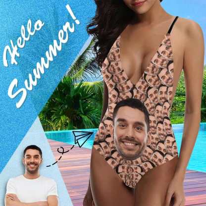 Custom Boyfriend Face Smash Swimsuit Personalized Women's One-Piece Bathing Suit Honeymoons Birthday Gift - YesCustom