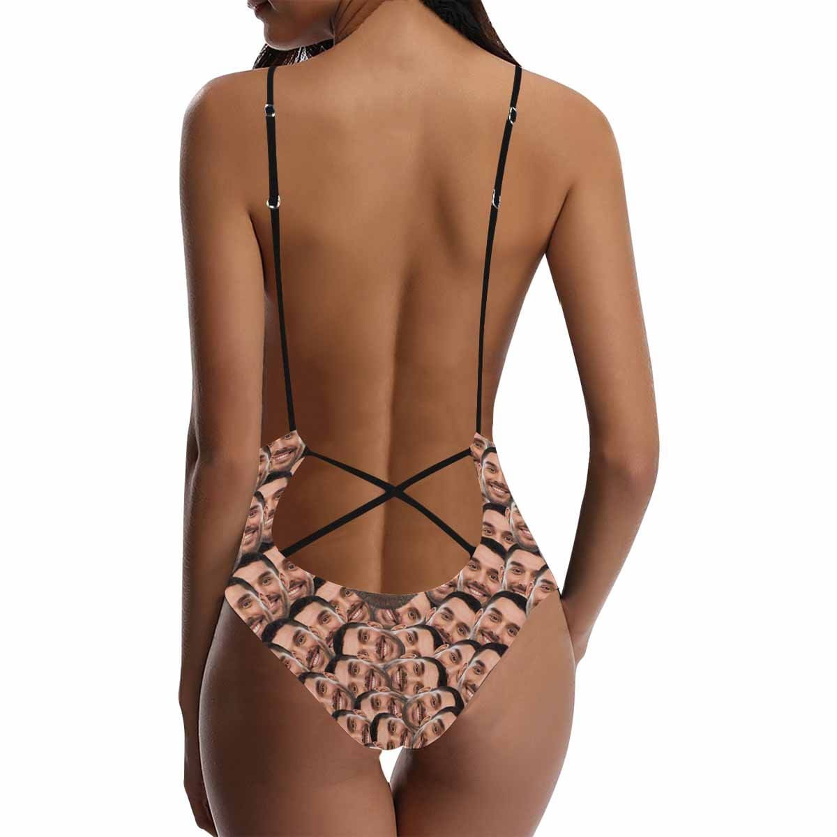 Custom Boyfriend Face Smash Swimsuit Personalized Women's One-Piece Bathing Suit Honeymoons Birthday Gift - YesCustom
