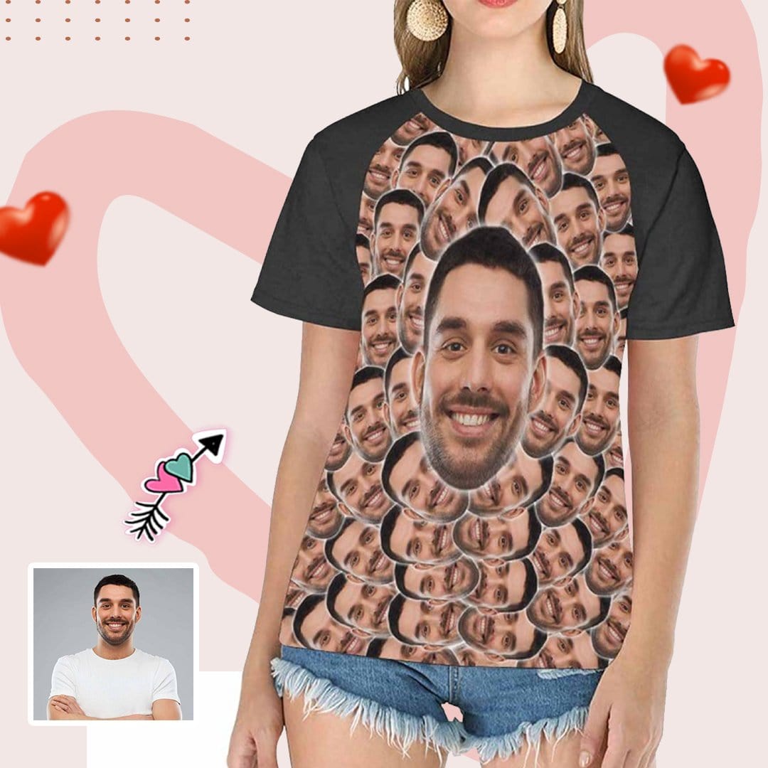Custom Boyfriend Face Smash Tee Women's All Over Print T-Shirt Design Your Own Shirts Gift for Valentine's Day - YesCustom