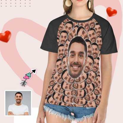 Custom Boyfriend Face Smash Tee Women's All Over Print T-Shirt Design Your Own Shirts Gift for Valentine's Day - YesCustom