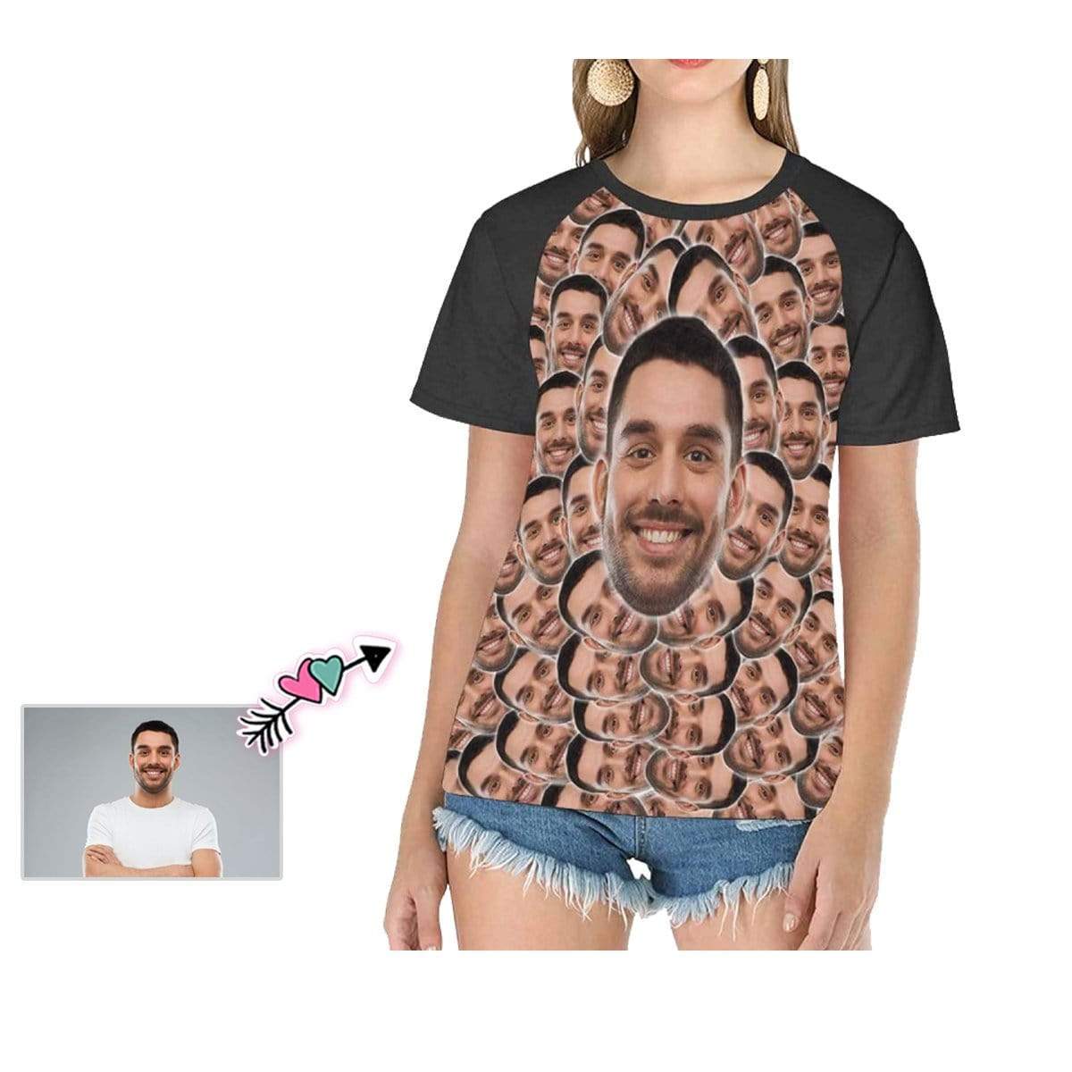 Custom Boyfriend Face Smash Tee Women's All Over Print T-Shirt Design Your Own Shirts Gift for Valentine's Day - YesCustom
