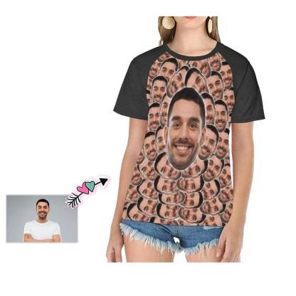 Custom Boyfriend Face Smash Tee Women's All Over Print T-Shirt Design Your Own Shirts Gift for Valentine's Day - YesCustom