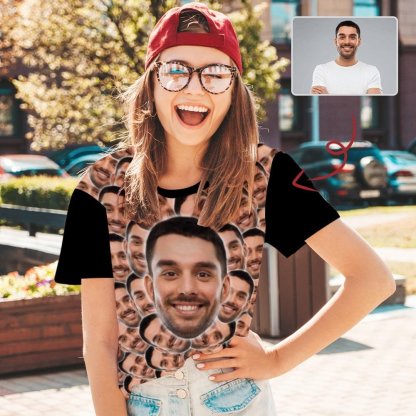 Custom Boyfriend Face Smash Tee Women's All Over Print T-Shirt Design Your Own Shirts Gift for Valentine's Day - YesCustom