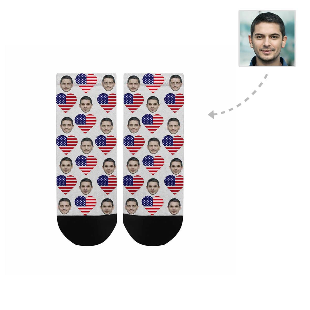 Custom Boyfriend Face Socks Personalized Love Flag Women's Ankle Socks - YesCustom
