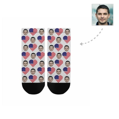 Custom Boyfriend Face Socks Personalized Love Flag Women's Ankle Socks - YesCustom