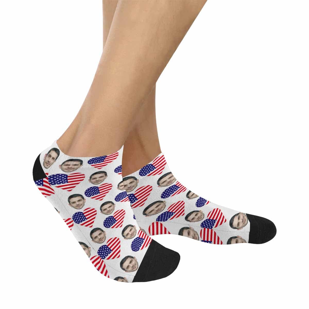 Custom Boyfriend Face Socks Personalized Love Flag Women's Ankle Socks - YesCustom