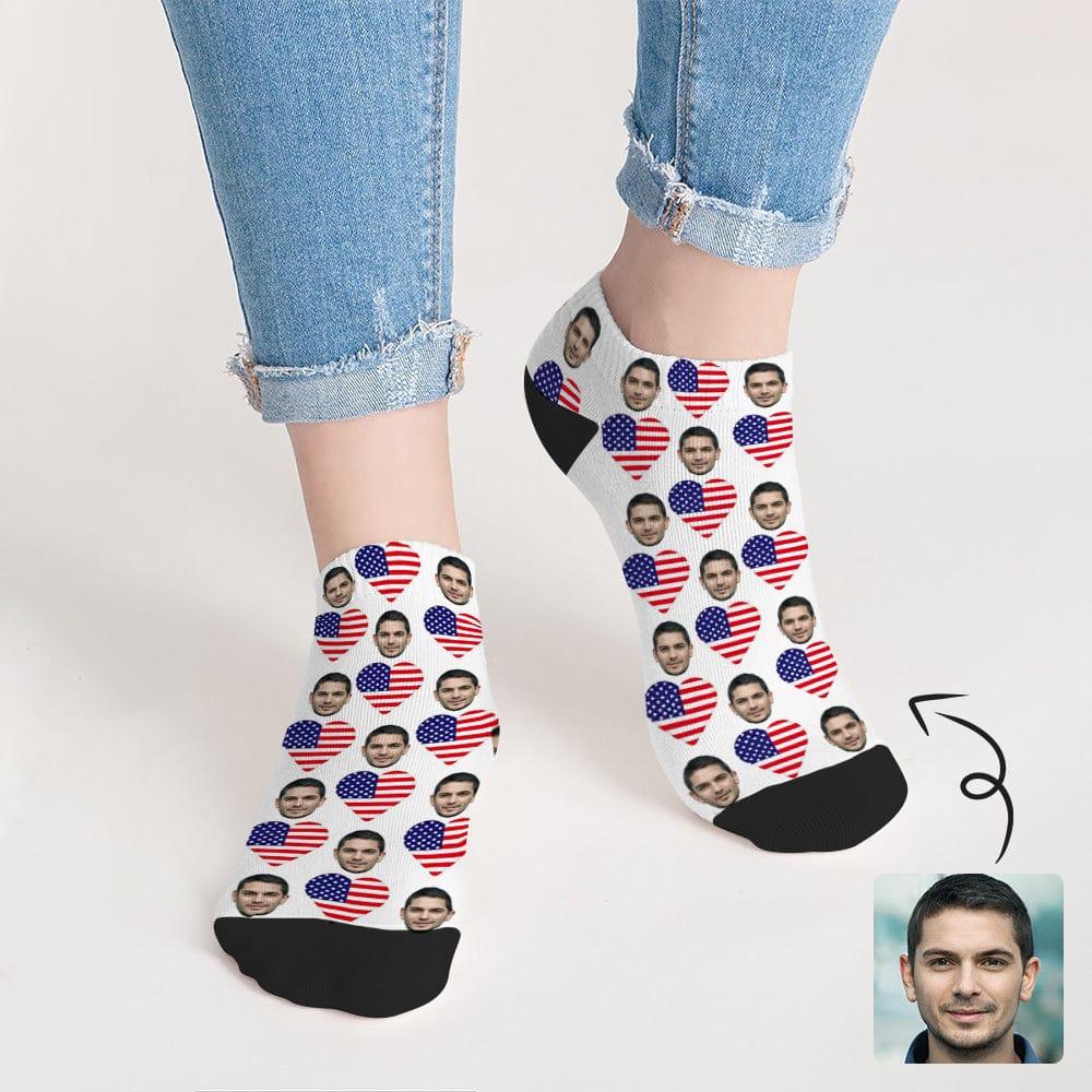 Custom Boyfriend Face Socks Personalized Love Flag Women's Ankle Socks - YesCustom