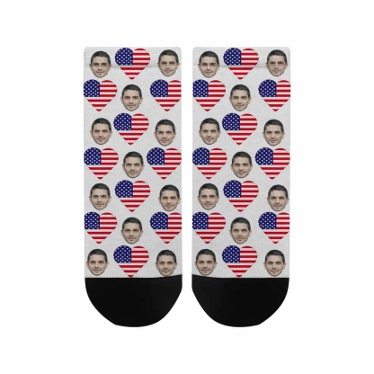 Custom Boyfriend Face Socks Personalized Love Flag Women's Ankle Socks - YesCustom