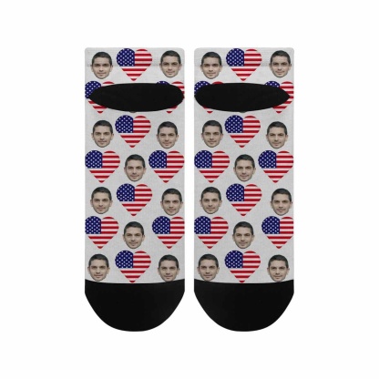 Custom Boyfriend Face Socks Personalized Love Flag Women's Ankle Socks - YesCustom