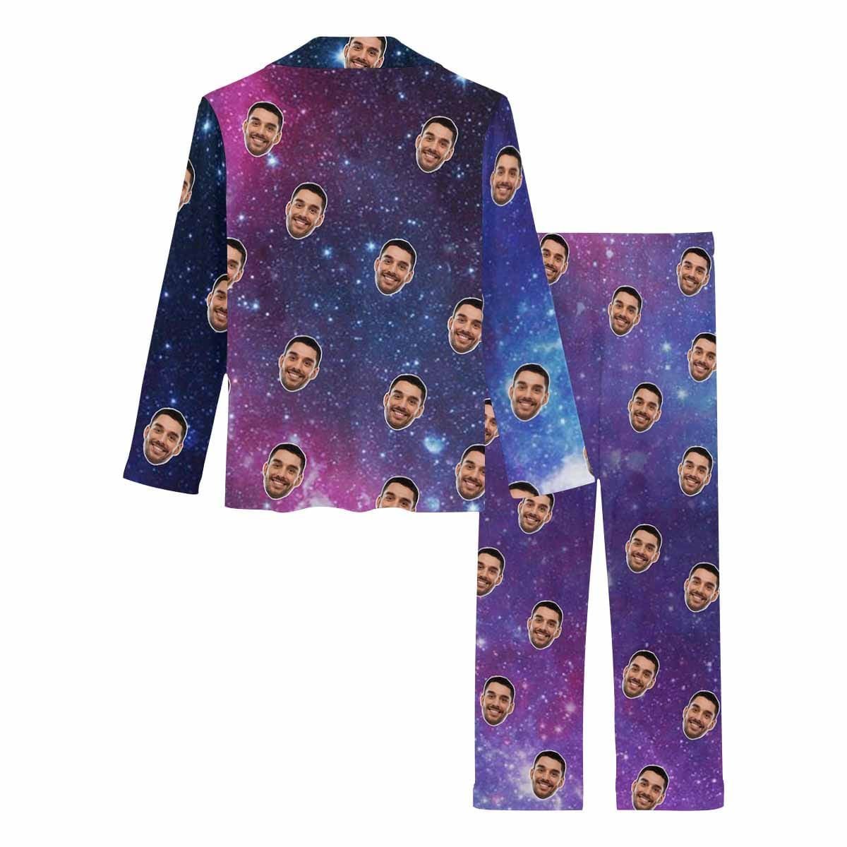 Custom Custom Boyfriend Face Starry Sky Pajamas Personalized Women's Slumber Party Long Pajama Set - YesCustom