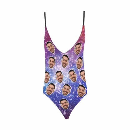 Custom Custom Boyfriend Face Starry Sky Swimsuit Personalized Women's One-Piece Bathing Suit Gift For Her - YesCustom