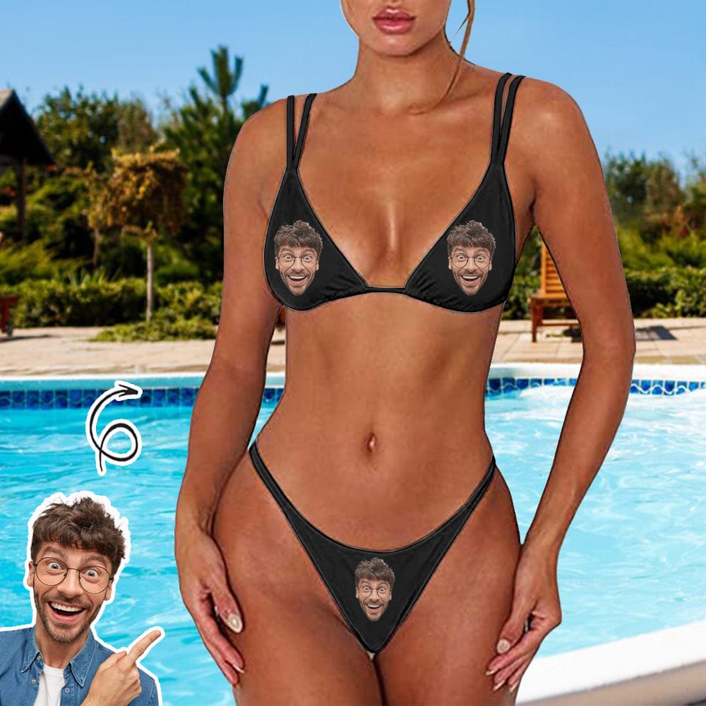 Custom Custom Boyfriend Face String Bikini Set Double Shoulder Straps Triangle Bikini Two Piece Swimsuit - YesCustom