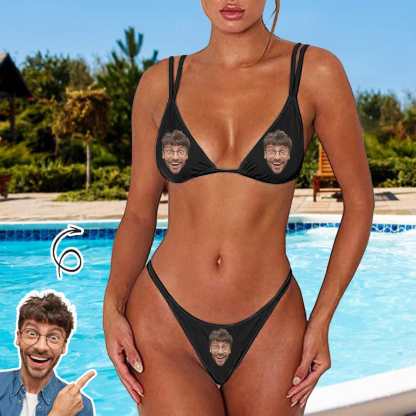 Custom Custom Boyfriend Face String Bikini Set Double Shoulder Straps Triangle Bikini Two Piece Swimsuit - YesCustom