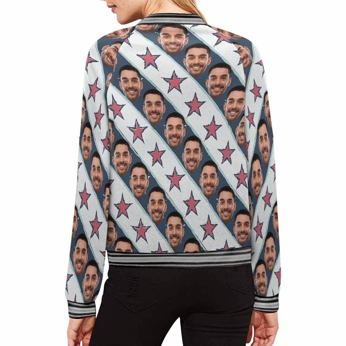Custom Custom Boyfriend Face Stripes Stars Women's Casual Jacket - YesCustom