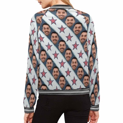 Custom Custom Boyfriend Face Stripes Stars Women's Casual Jacket - YesCustom
