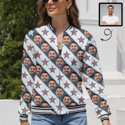Custom Custom Boyfriend Face Stripes Stars Women's Casual Jacket - YesCustom