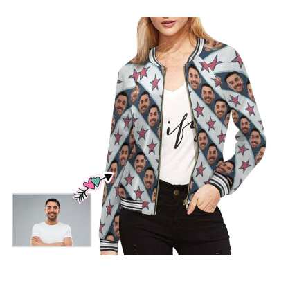 Custom Custom Boyfriend Face Stripes Stars Women's Casual Jacket - YesCustom